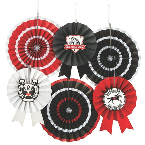 Derby Paper Hanging Fans, Party Decor, Party, 12 Pieces