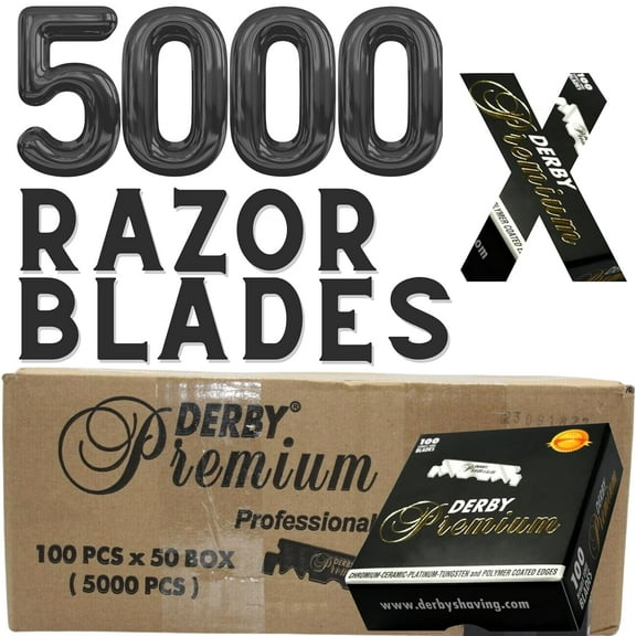 Derby Premium Single Edge Razor Blades, Razor Blades,5000 Single Edge, Ultra Sharp, Chromium - Ceramic - Platinum - Tungsten and Polymer Coated Edges