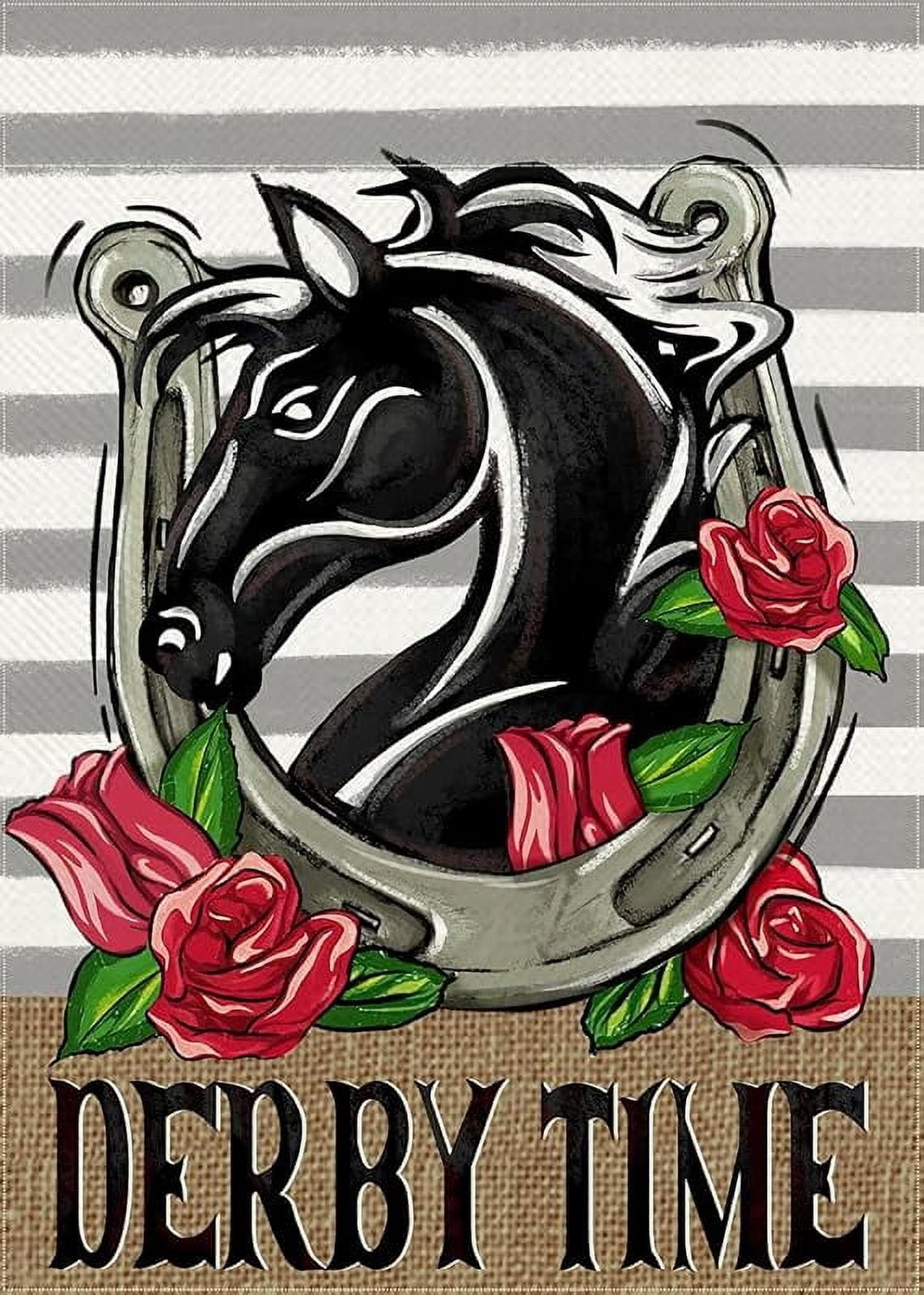 Dyrenson Pferderennen Gartenflagge 30x45 Cm – Doppelseitig, Sackleinenoptik, Für Kentucky Derby Fans