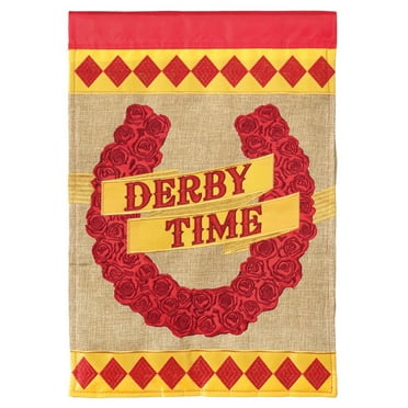 Derby Time Red Rose Horseshoe 19 x 7 Large Polyester Outdoor Hanging Garden Flag