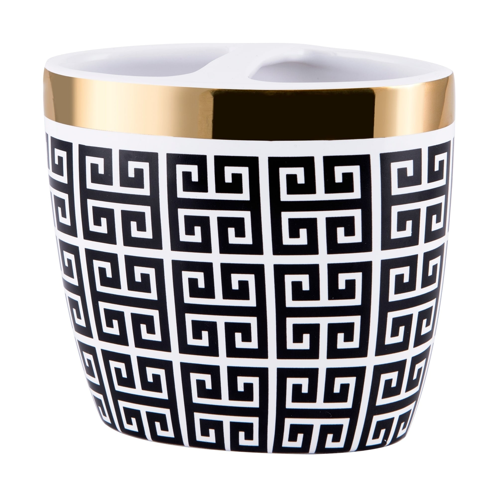 Derby Black and White Ceramic Toothbrush Holder with Gold Accent