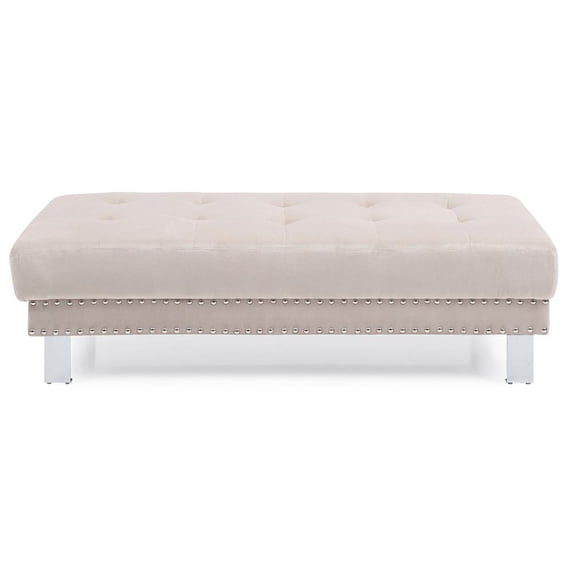 Passion Furniture Derek Beige Velvet Upholstered Ottoman