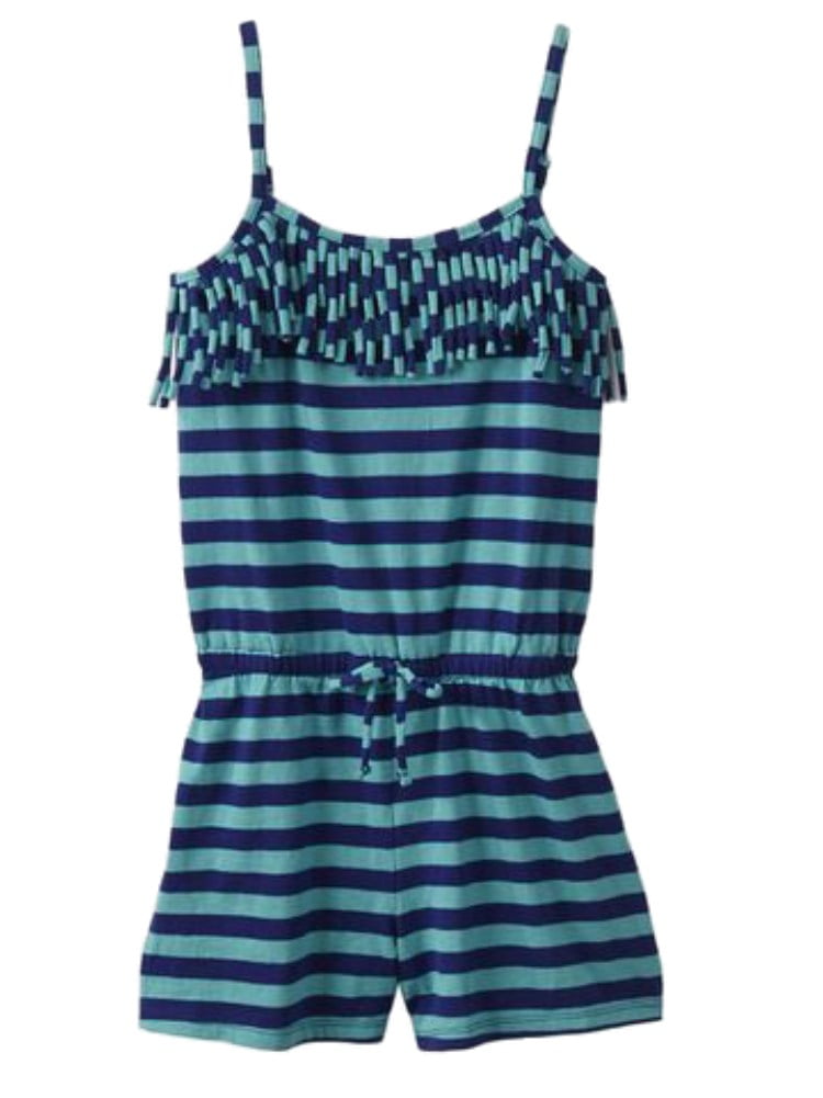 Derek Heart Big Girls Blue Striped Fringe Front Romper Small (6-6X ...