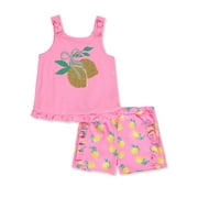 Derek Heart Girls' 2-Piece Shorts Set Outfit Color: pink/yellow Size: 2t