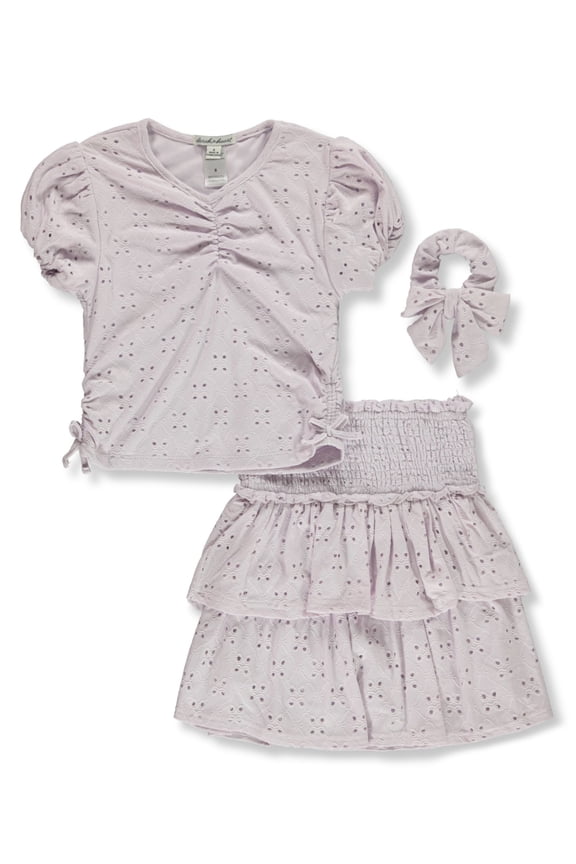 Girls' 3-Piece Tiered Skort Set Outfit Color: pink Size: 6