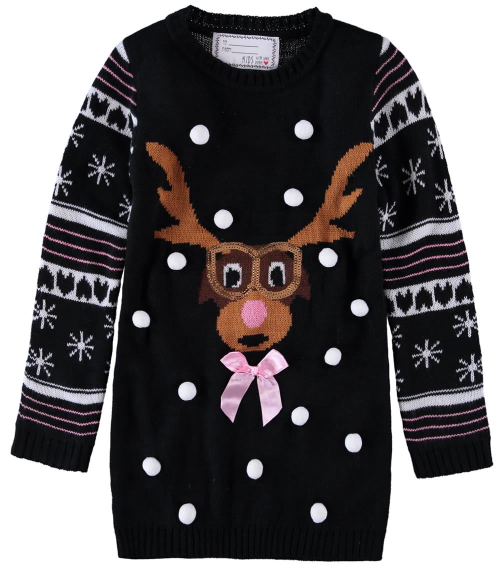 Derek Heart Girls 7-16 Reindeer Sweater (Black 14/16)