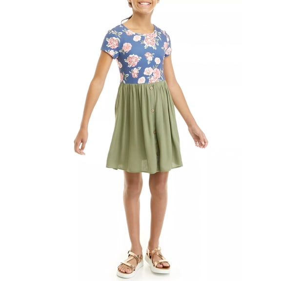 Derek Heart Girls Button Front Dress with Scrunchie, Sizes 7-16