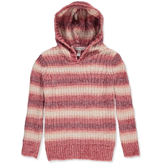 Derek Heart Girls' Chenille Striped Hooded Sweater Color: dusty rose Size: 6