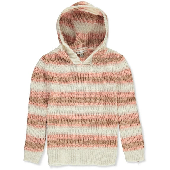 Derek Heart Girls' Chenille Striped Hooded Sweater - ivory, 8