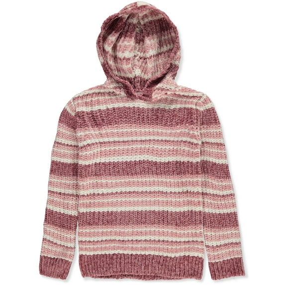 Derek Heart Girls' Chenille Striped Hooded Sweater Color: rose Size: 6x