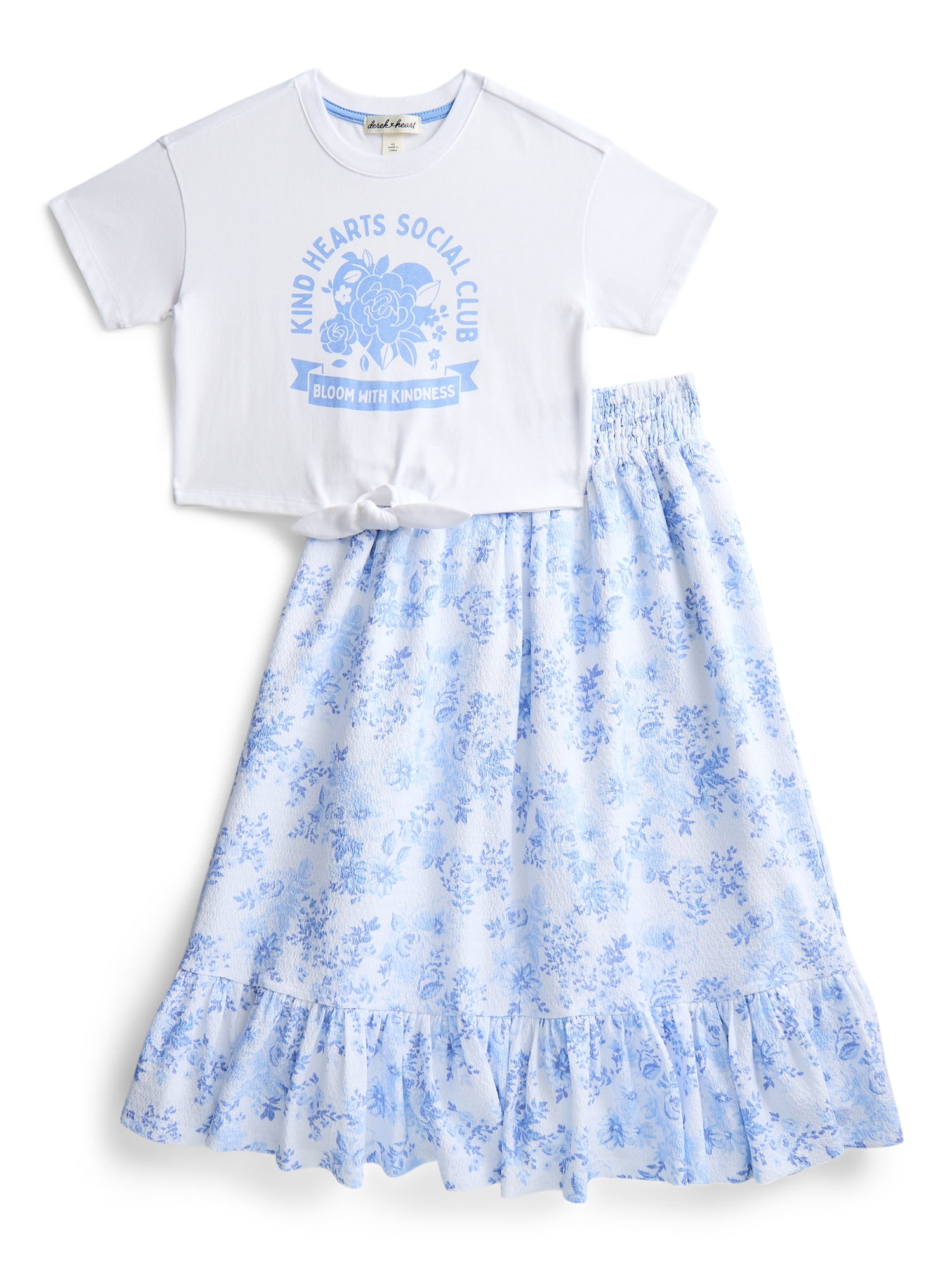 Derek Heart Girls' Graphic Tie Front Tee and Maxi Skirt Set, 2-Piece, Sizes 4-21