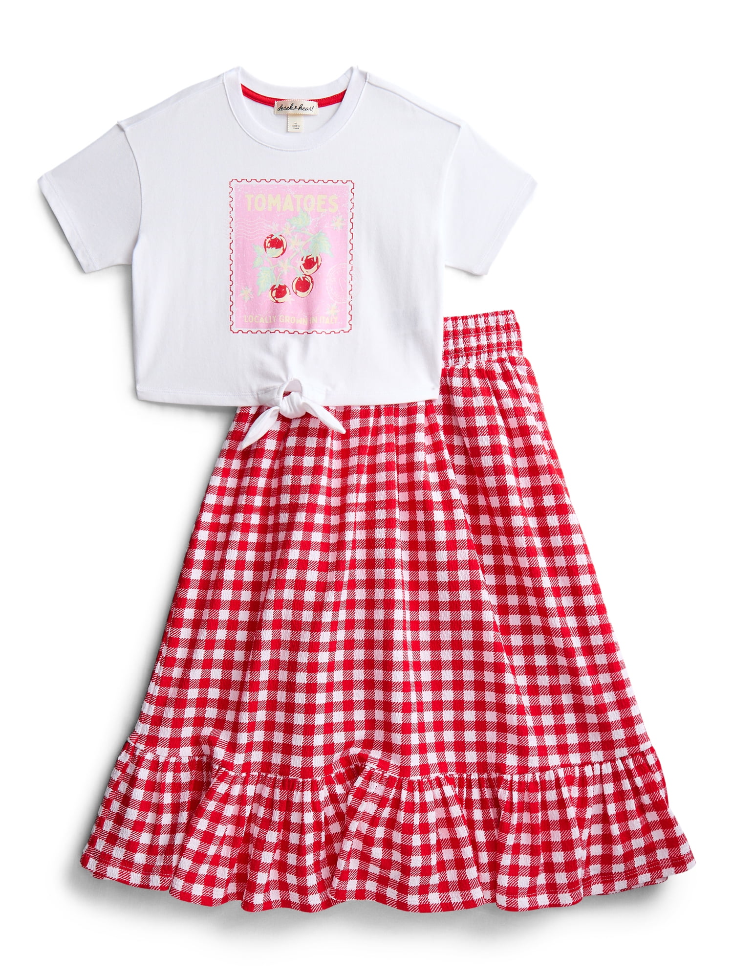 Derek Heart Girls' Graphic Tie Front Tee and Maxi Skirt Set, 2-Piece, Sizes 4-20