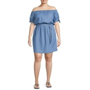 Derek Heart Junior Plus Size Everyday Denim Off-the-Shoulder Mini Dress