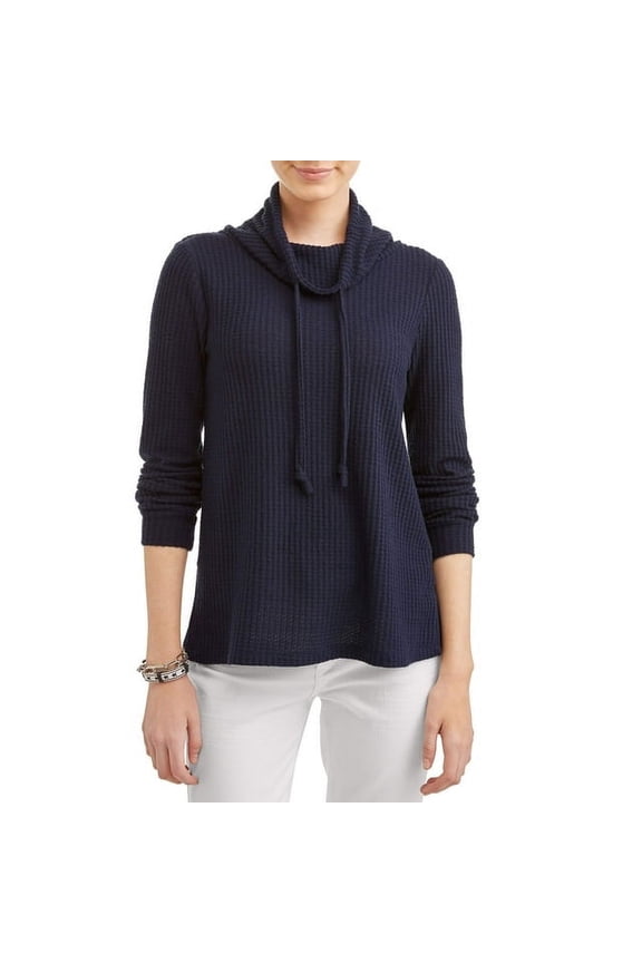 Juniors' Brushed Thermal Cowl Neck Pullover Sweatshirt