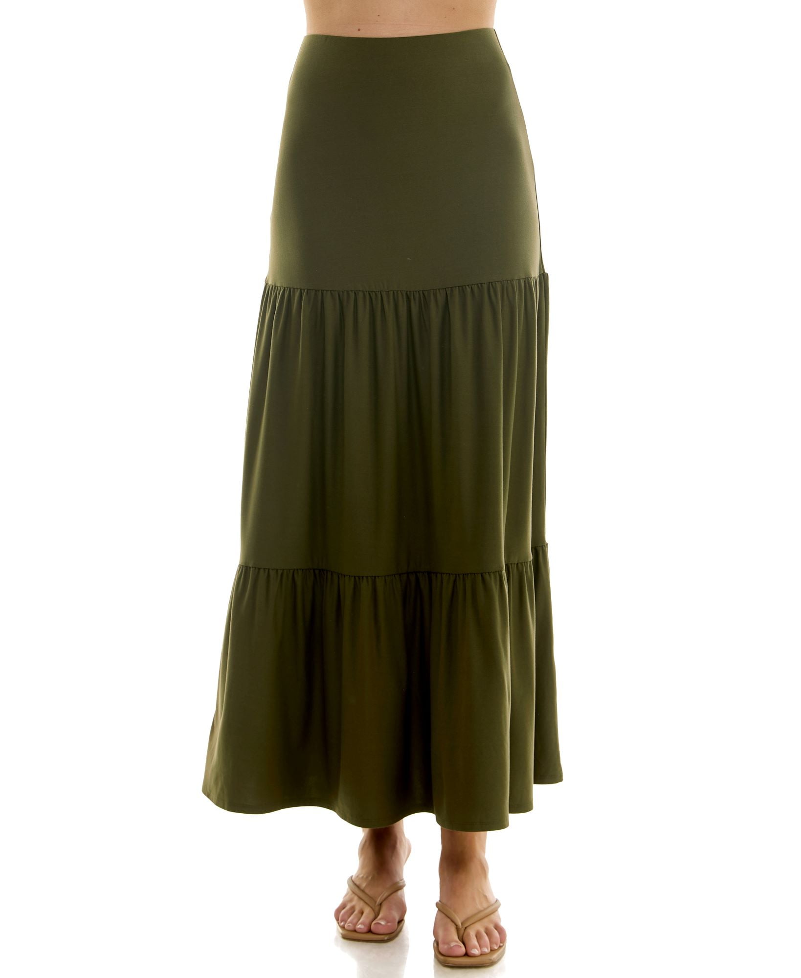 Derek Heart Juniors High Rise Tiered Maxi Skirt Olive Night Medium Walmart