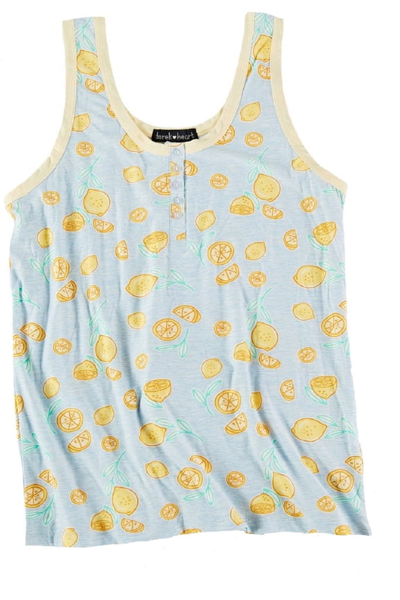 Juniors Lemon Print Henley Pajamas Top, Large, Lofty Lemo