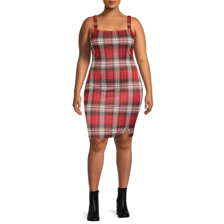 Derek Heart Juniors Plus Bodycon Ruched Strap Plaid Dress Walmart