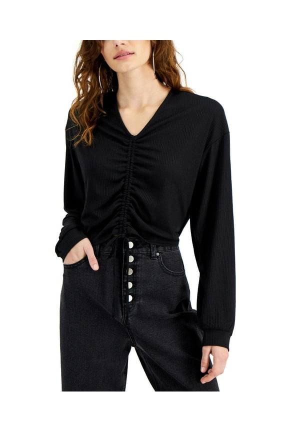 Juniors Ruched Cropped Top, Black/XL