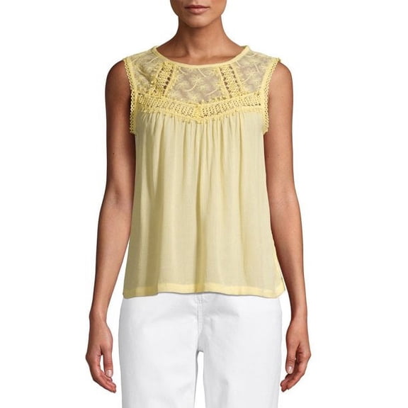 Derek Heart Juniors' Sleeveless Lace Yoke Blouse