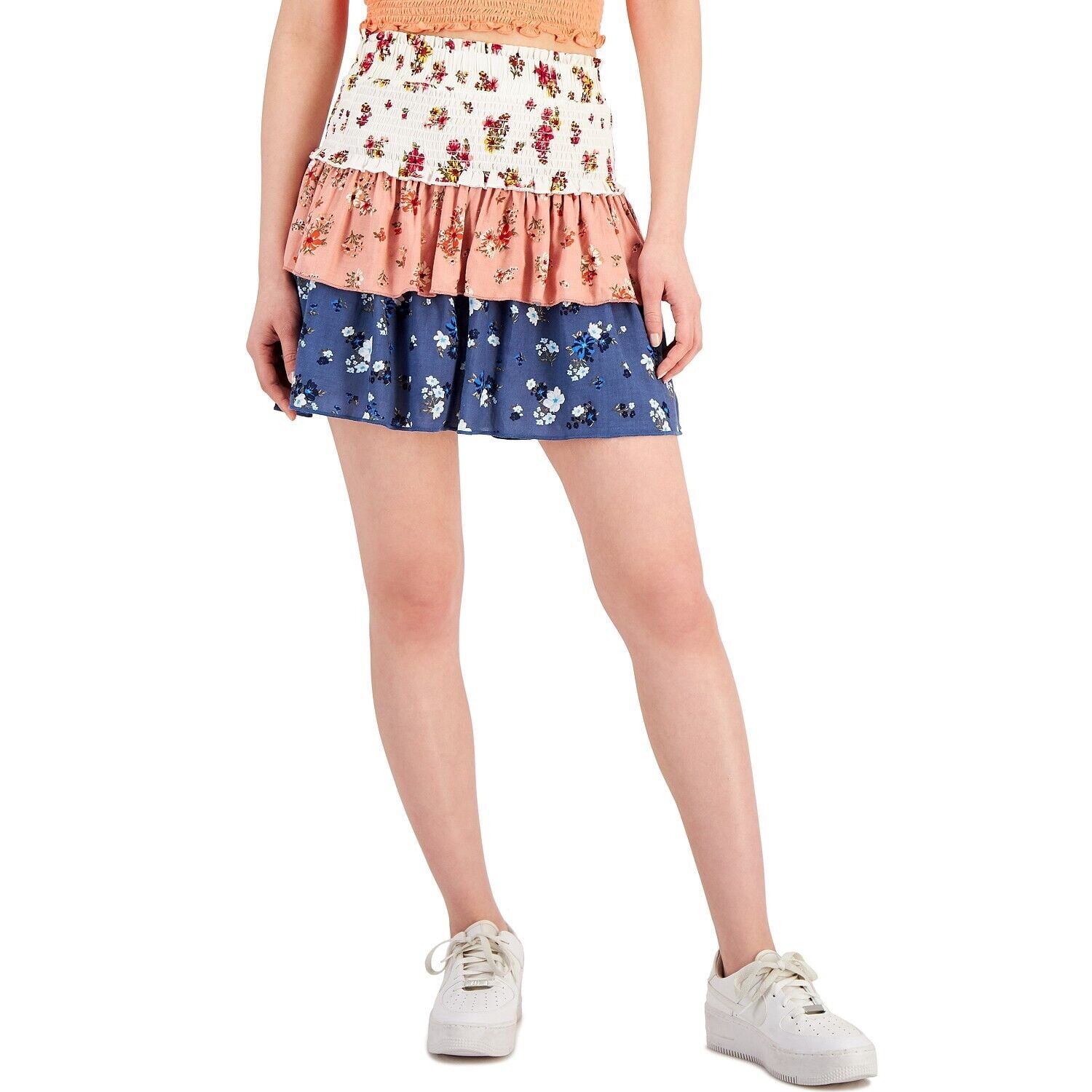 Derek Heart Juniors' Tiered Print Mini Skirt Ditsy Floral M B4HP ...
