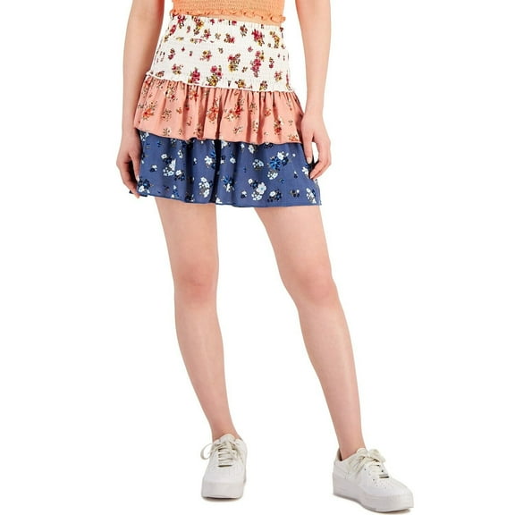 Derek Heart Juniors' Tiered Print Mini Skirt Ditsy Floral M B4HP