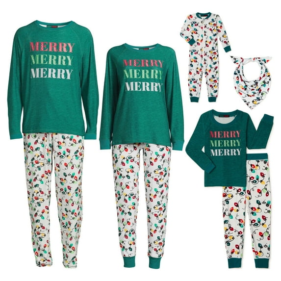 Derek Heart Merry Christmas Lights Holiday Matching Family Christmas Pajamas Women's Sleepwear Set, 2-Piece, Sizes S-3XL