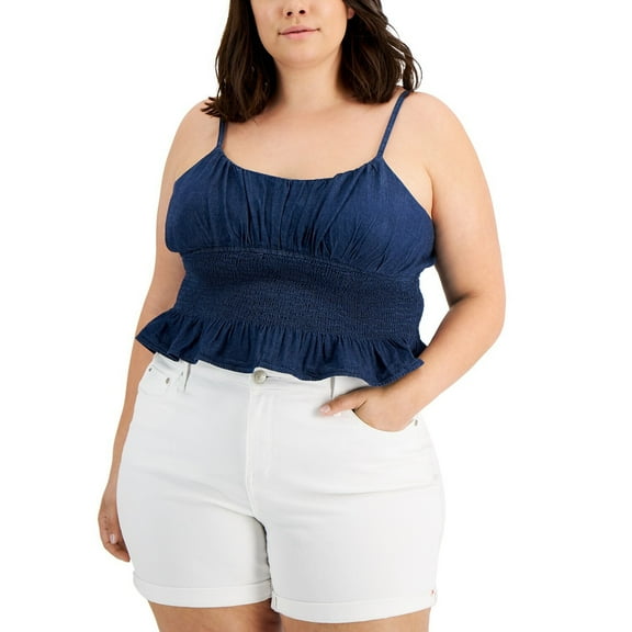 Derek Heart Trendy Plus Size Smocked Denim Color Tank Top 2X B4HP