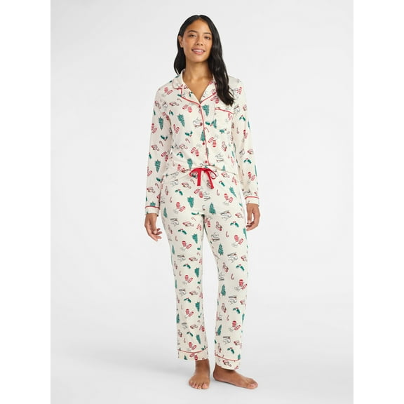 Derek Heart Women's Holiday Notch Collar Top and Pants Pajama Set, 2-Piece, Sizes S-XL