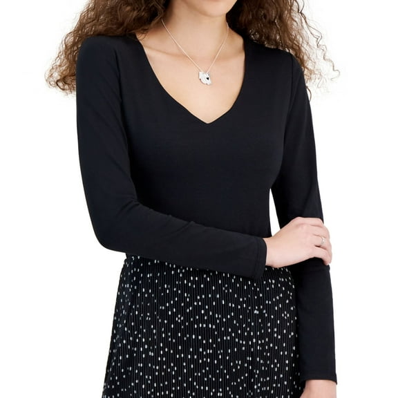 Derek Heart Womens Bodysuit Basic T-Shirt, Black, Juniors, Medium