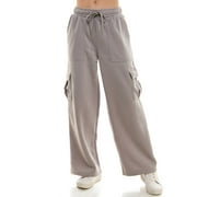 Derek Heart Womens & Juniors High Rise Fleece Pants with Cargo Pockets Gull, Medium