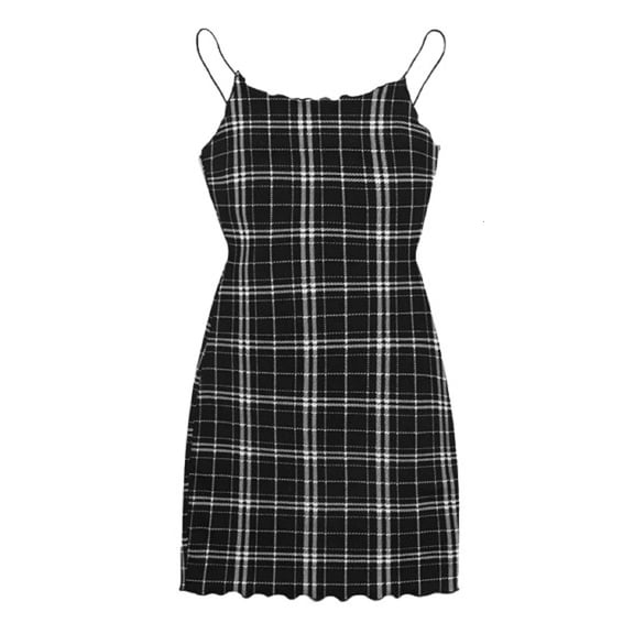 Derek Heart Womens Lettuce Trim Plaid Slip Dress