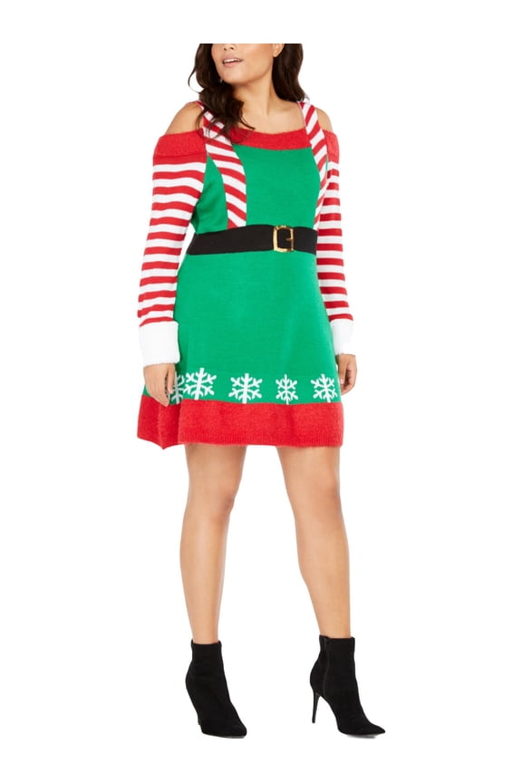 Derek Heart women's Trendy Plus Size Cold-Shoulder Elf Dress Green Size XX-Large