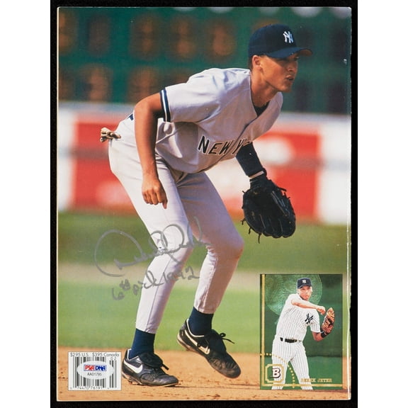 Derek Jeter "6th Pick 1992" Pre Rookie Signed Inscribed Beckett Magazine PSA DNA
