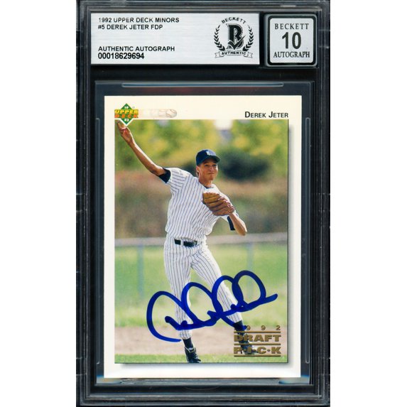 Derek Jeter Autographed 1992 Upper Deck Minor Rookie Card #5 New York Yankees Auto Grade Gem Mint 10 Vintage Signature Beckett BAS #18629694
