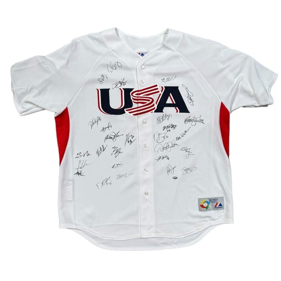 Derek Jeter Chipper Jones 2009 WBC Team USA Team Signed Jersey PSA DNA