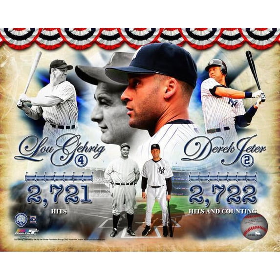 Derek Jeter & Lou Gehrig All-Time Yankee Hit Leader Composite Photo Print
