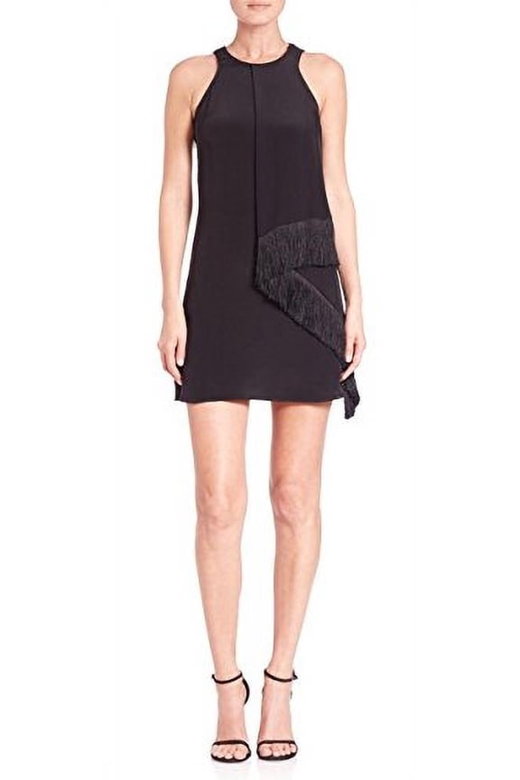 10 Crosby Draped Fringe-Panel LBD Dress, Black (0)
