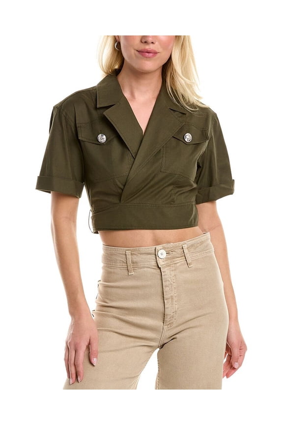 10 Crosby Womens Ragean Linen-Blend Wrap Top, 12, Green