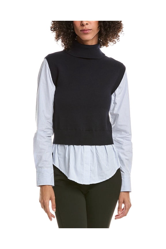 10 Crosby womens  Aissa Mixed Media Wool-Blend Top, xs, Black