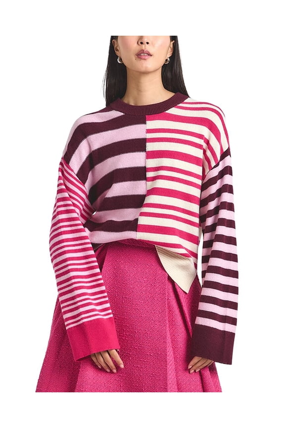 10 Crosby womens Avalon Spliced Stripe Wool-Blend Sweater, m, Pink
