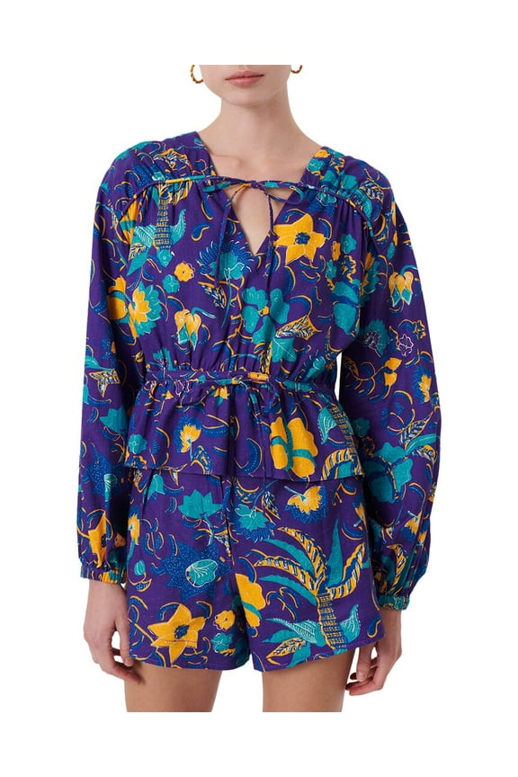 10 Crosby womens  Breanna Gathered Linen-Blend Top, 6