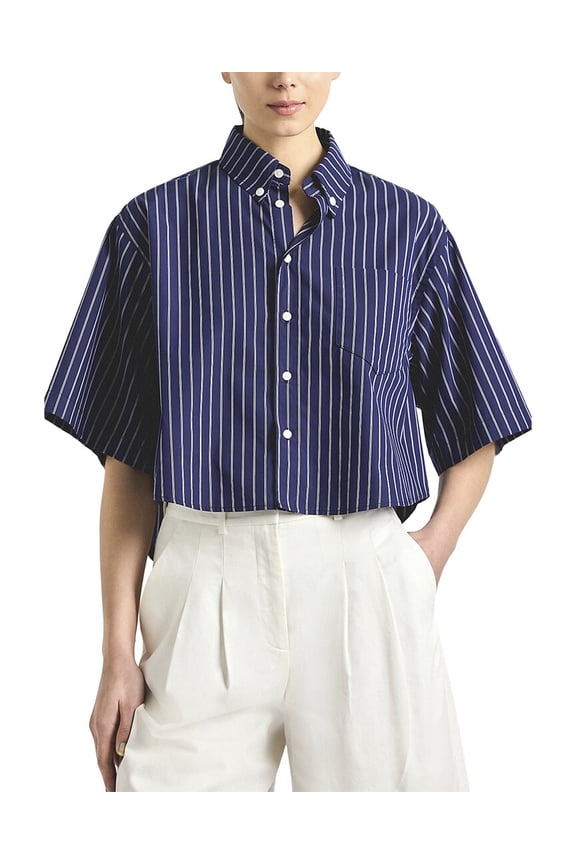 10 Crosby womens Ember Cropped Button Down Shirt, l, Blue