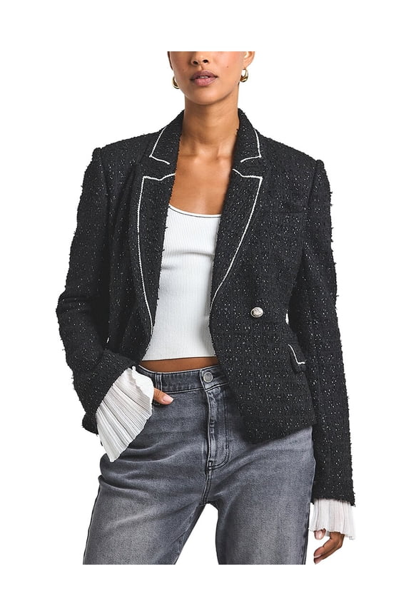 10 Crosby womens Estelise Galaxy Wool-Blend Tweed Blazer, 8, Black