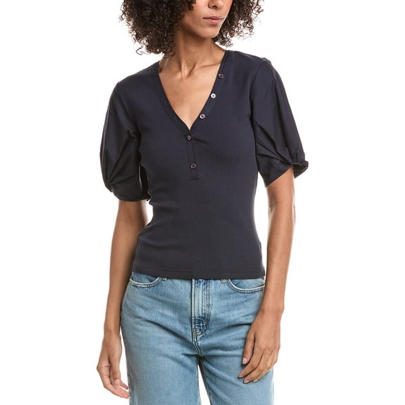 Derek Lam 10 Crosby womens Fallon Mixed Media T-Shirt, s, Navy