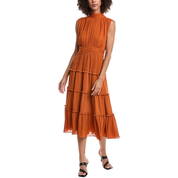 Derek Lam 10 Crosby womens  Junia Ruched Midi Dress, 2, Orange