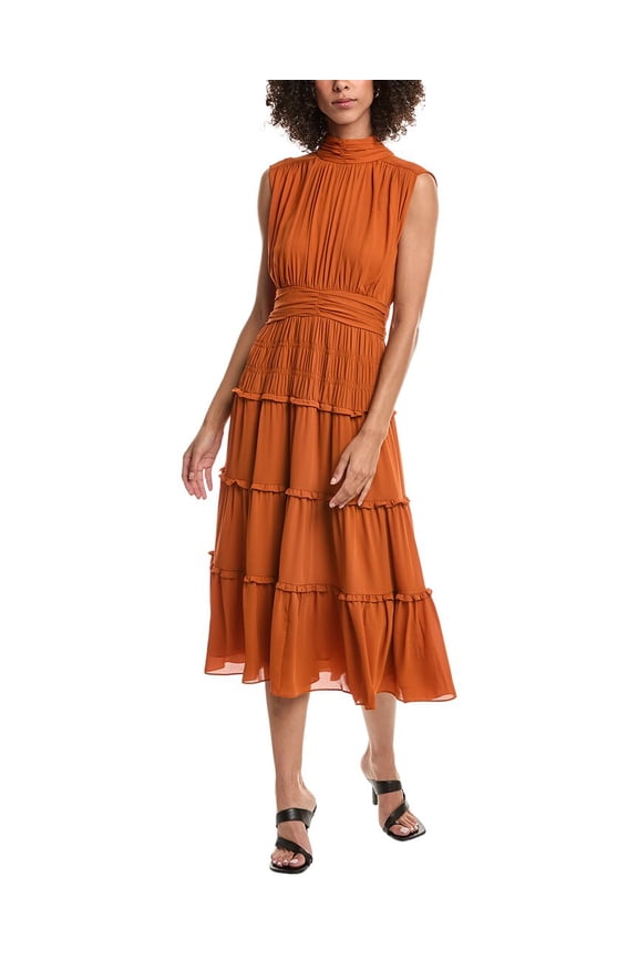 10 Crosby womens Junia Ruched Midi Dress, 8, Orange