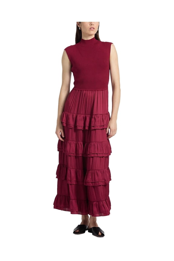 10 Crosby womens Klea Mixed Media Multi Tiered Dress, s