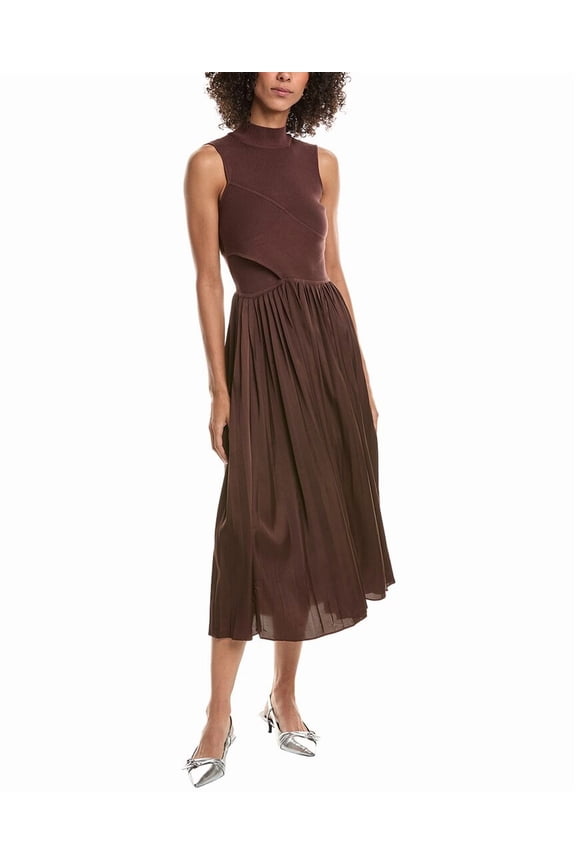 10 Crosby womens Maizie Mock Neck Pleated Sweaterdress, l, Brown