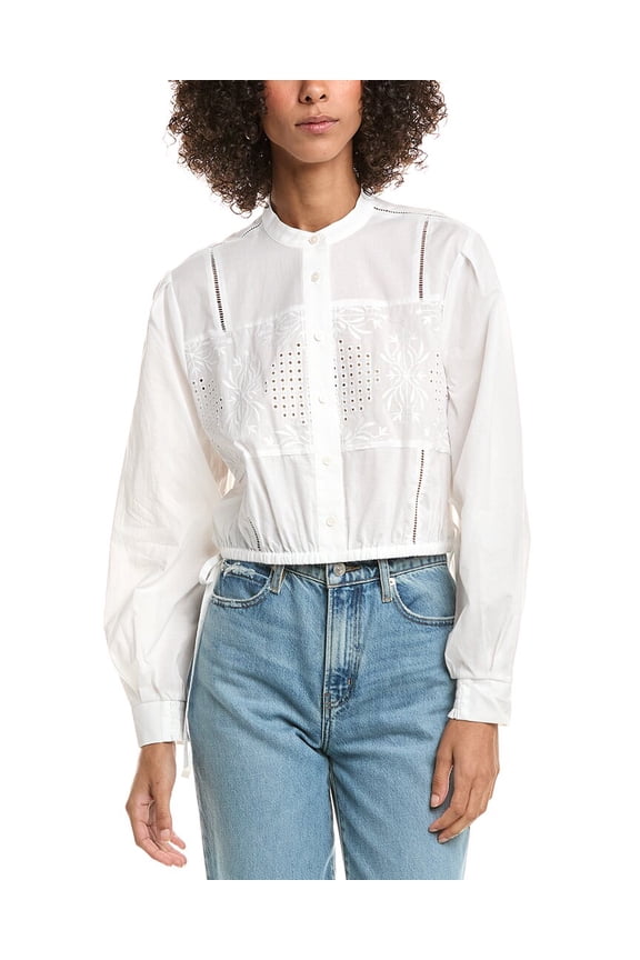 10 Crosby womens Malory Garden Tile Eyelet Blouse, xs, White