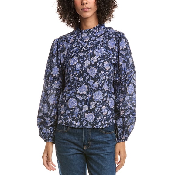 Derek Lam 10 Crosby womens Marlowe Long Sleeve Blouse, 6, Navy